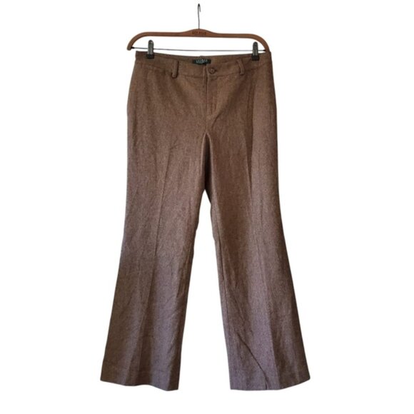 Lauren Ralph Lauren Herringbone Wool Preppy Old Money Wide Leg Flare Trousers 10 - Picture 3 of 8
